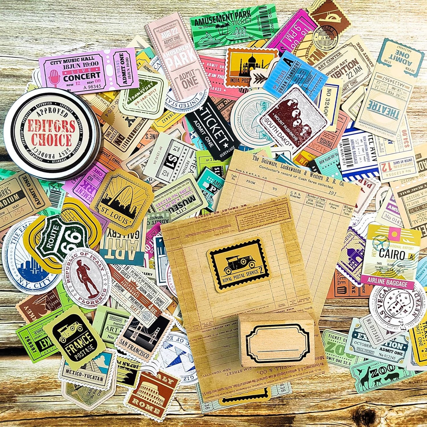 Prstincol 300 Pcs Vintage Travel Stickers Ticket Stickers for Journaling,Luggage Sticker Stub Vintage Sticker for Junk Journal Crafts Laptop Water Bottle Album Scrapbook