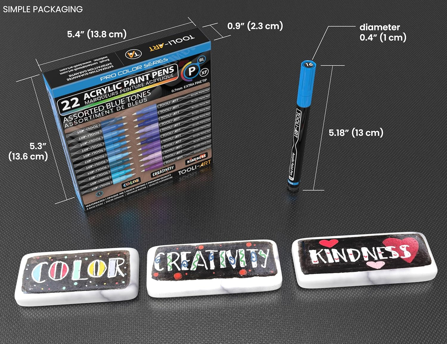 Acrylic Paint Pens 22 Blue & Purple Tones Assorted Pro Color Series Markers Set 0.7mm Extra Fine Tip for Rock Painting, Glass, Mugs, Wood, Metal, Canvas, Projects, Non Toxic, Waterbased, Quick Drying