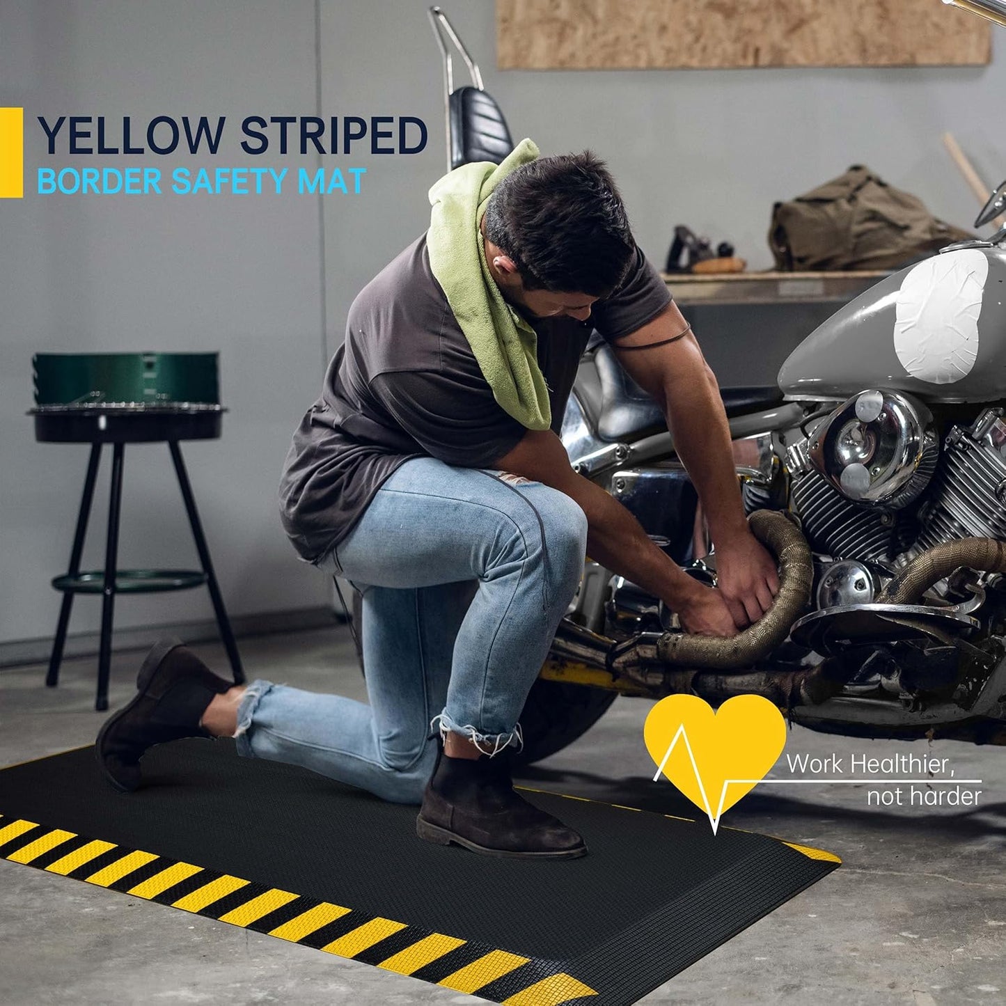 FEATOL Anti Fatigue Mats Industrial 3 Packs, Ergonomic Standing Floor Mat for Work for Stand, Black with Yellow Border Safety 20" x 32"-Support for Leg & Back Pain