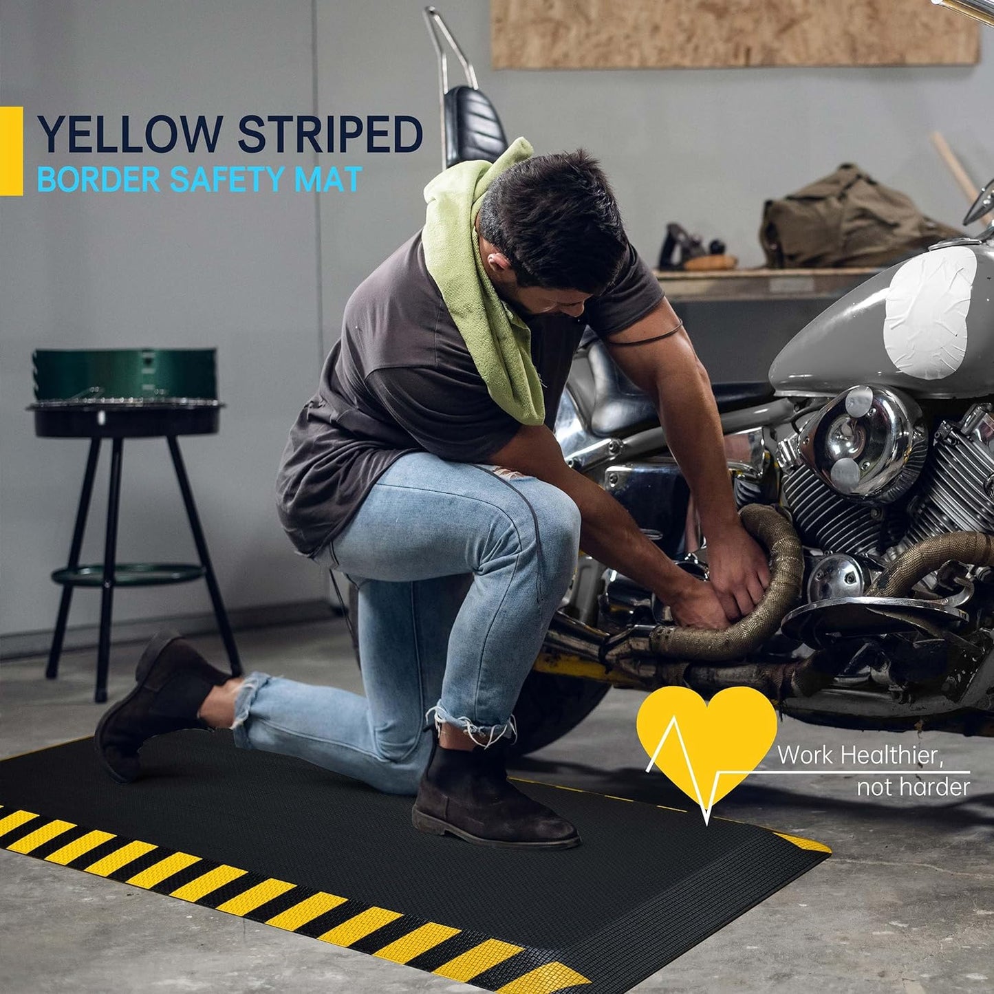 FEATOL Anti Fatigue Mats Industrial 2 Packs, Ergonomic Standing Floor Mat for Work for Stand, Black with Yellow Border Safety 20" x 32"-Support for Leg & Back Pain