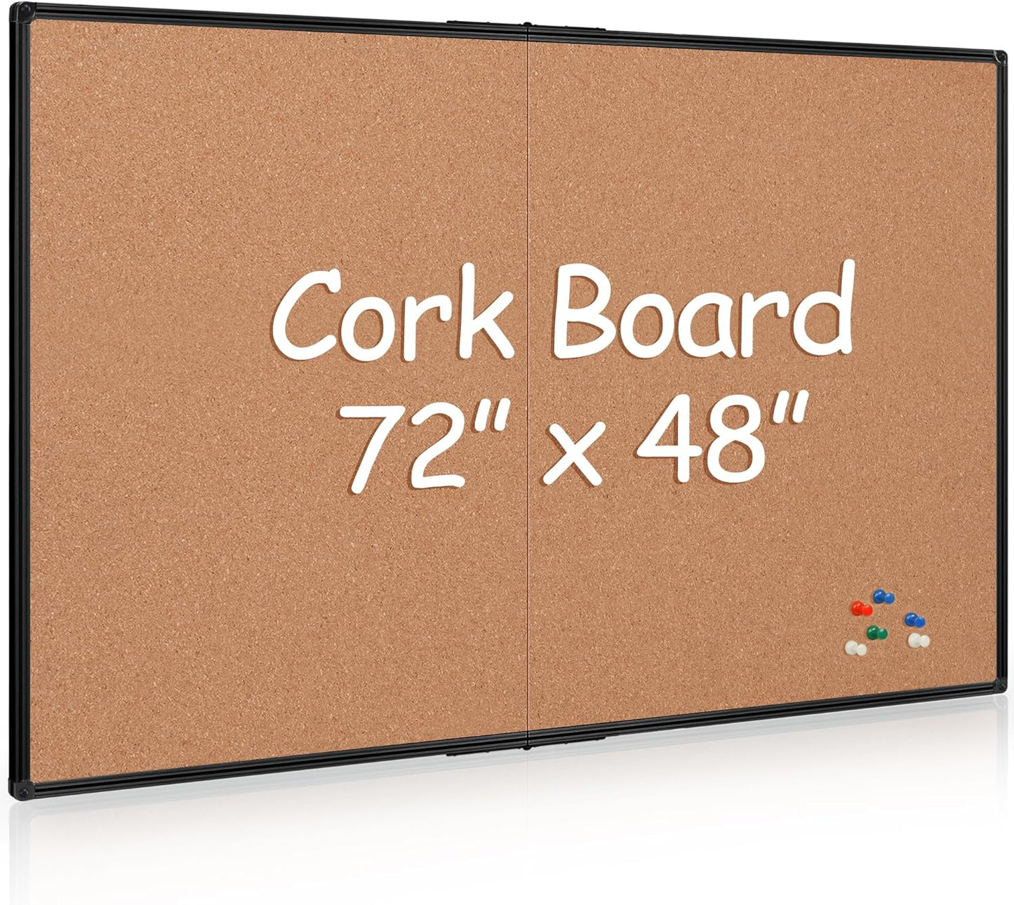 Board2by Extra Large Cork Bulletin Board 72" X 48", Foldable Notice Pin Board for Wall, Black Aluminium Framed 6'x4' Corkboard, Wall Mounted Noticeboard with 32 Push Pins for School, Home & Office