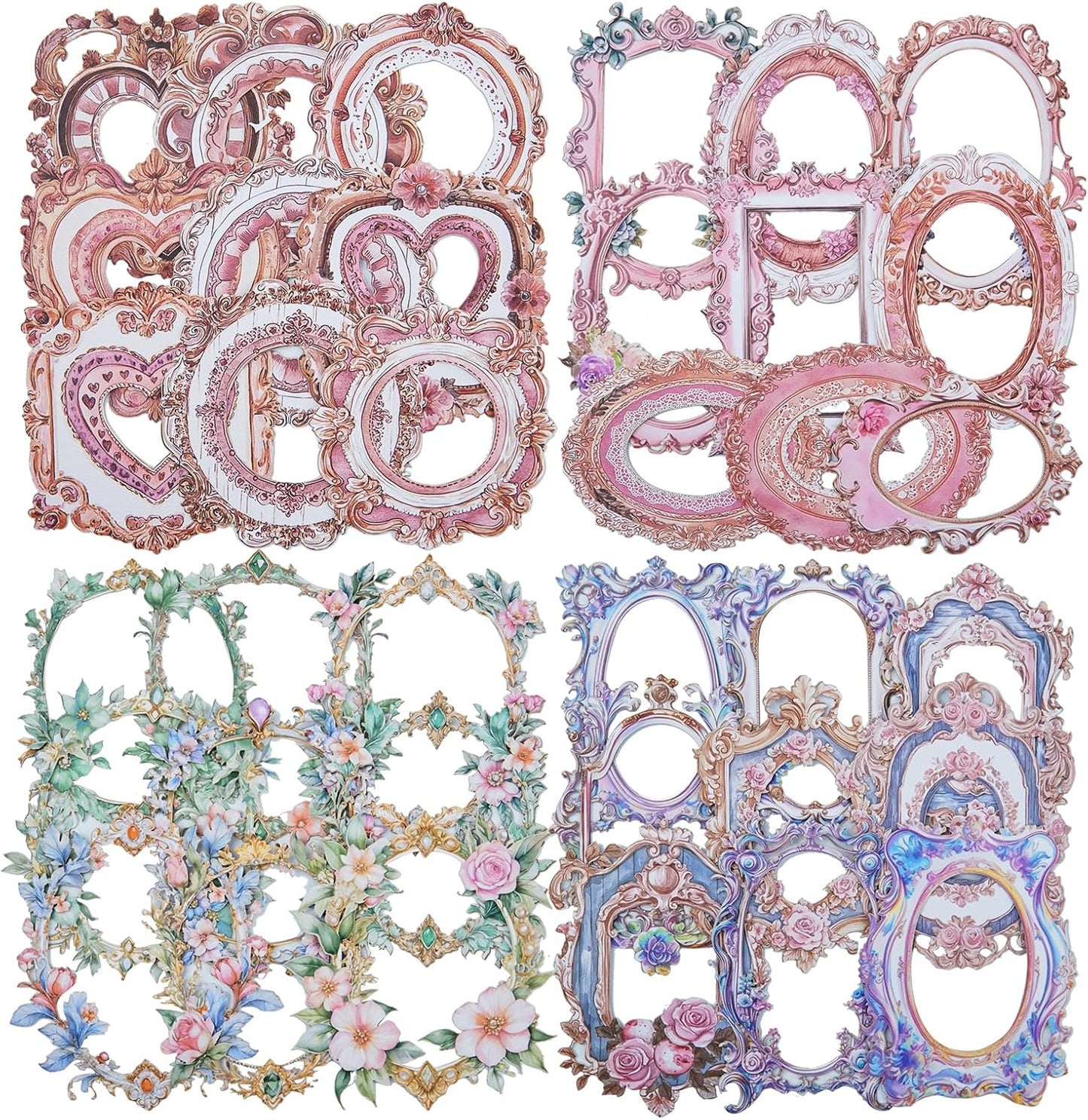 Baroque Frame Sticker Set, 60PCS Vintage Cardstock Borders for Scrapbooking, Journaling, DIY Crafts, and Planners