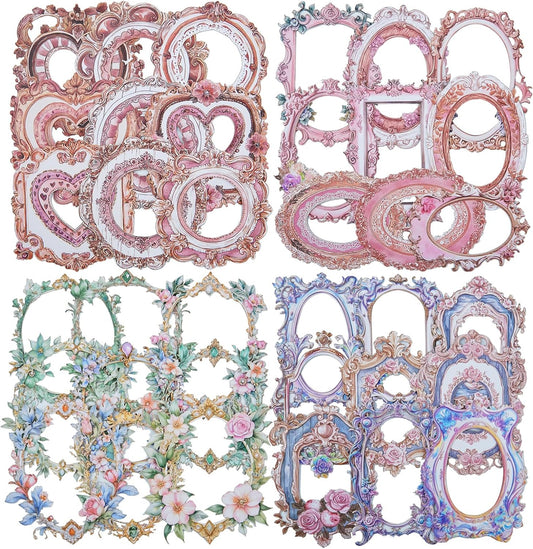 Baroque Frame Sticker Set, 60PCS Vintage Cardstock Borders for Scrapbooking, Journaling, DIY Crafts, and Planners