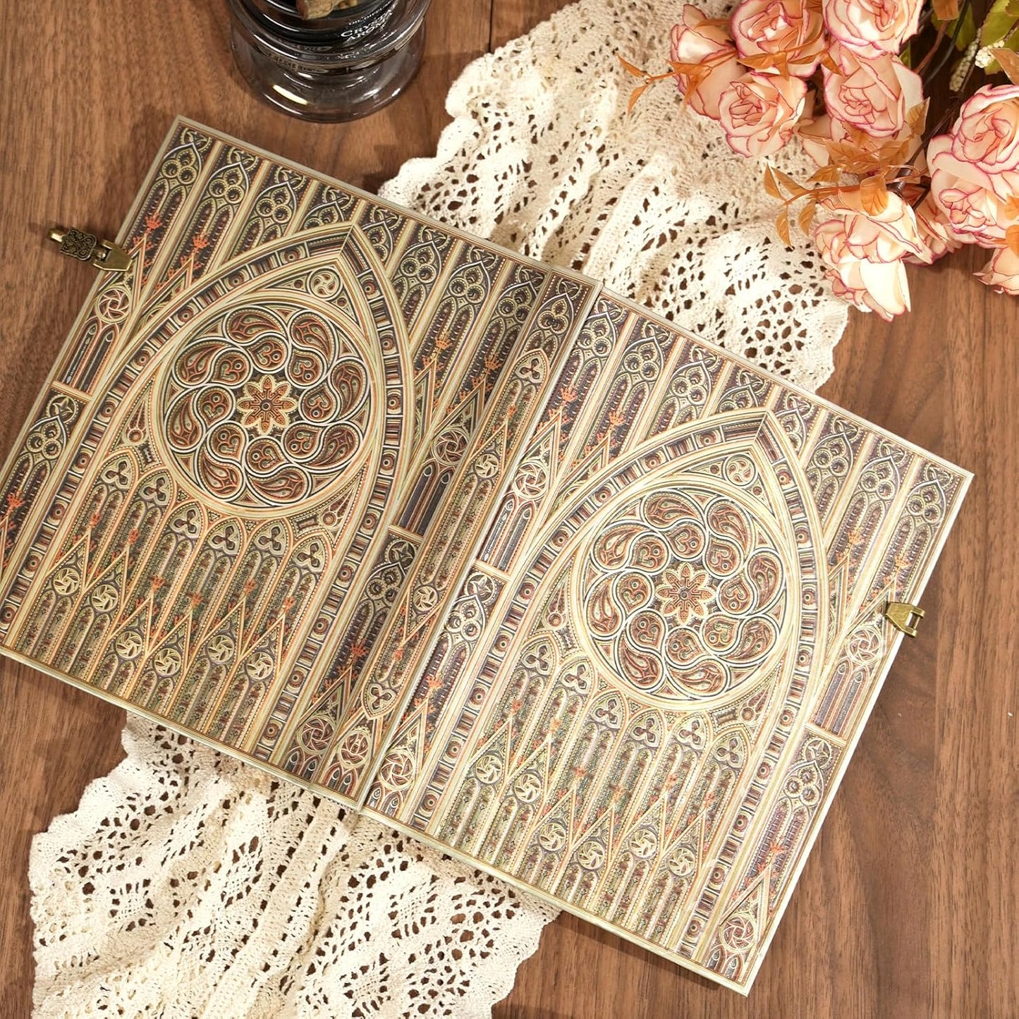 Retro 3D Gothic Vault Hot Stamp Hardcover Journal – 192 Blank Lined Pages w/Envelope Pocket – Luxury Notebook, Travel Diary & Wedding Anniversary