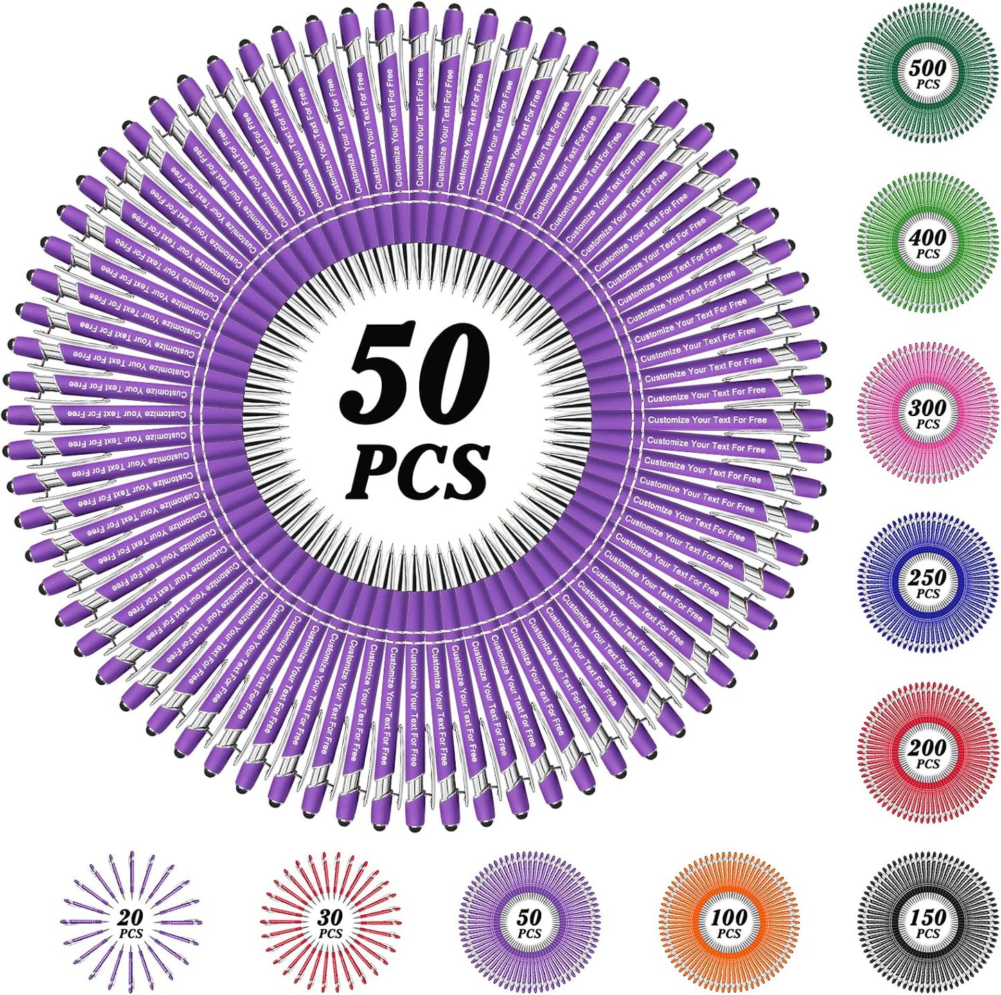 Max 500 Pcs Personalized Pens Bulk, Custom Pens with Free Engraving, Customized Stylus Tip Ballpoint Pen with Your Name Massage Text for School Office Business Graduation Anniversaries-50 Packs