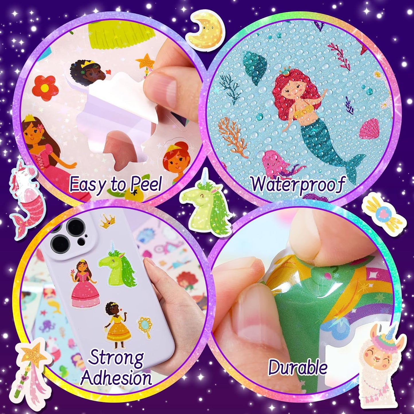 300+ Holographic Stickers for Kids, 15 Different Sheets of Fairy Tale Themed Glitter Kids Stickers, Princess, Mermaid, Dragon, Unicorn and More, Gifts for Toddlers Boys and Girls