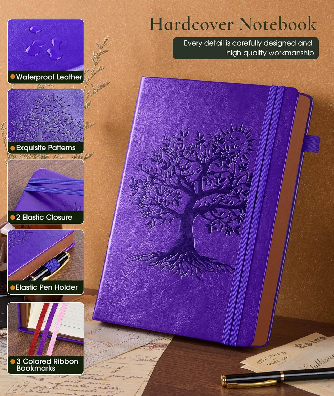 Vintage Leather Journal - 300 Page Lined Journal Notebook with Numbered Pages,A5 Notebook for Women Men,Travel Diary,Daily Journal for Writing, Note Taking, School & Work (5.8" x 8.3")