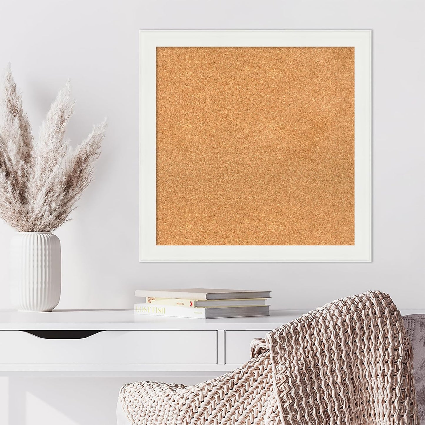 Amanti Art Natural Cork Board for Wall, 27x27 Vision Board with White Frame, Medium Corkboard Office Decor for Home Organization, Casual Corkboard Pinboard to Display Items for Home Organization in