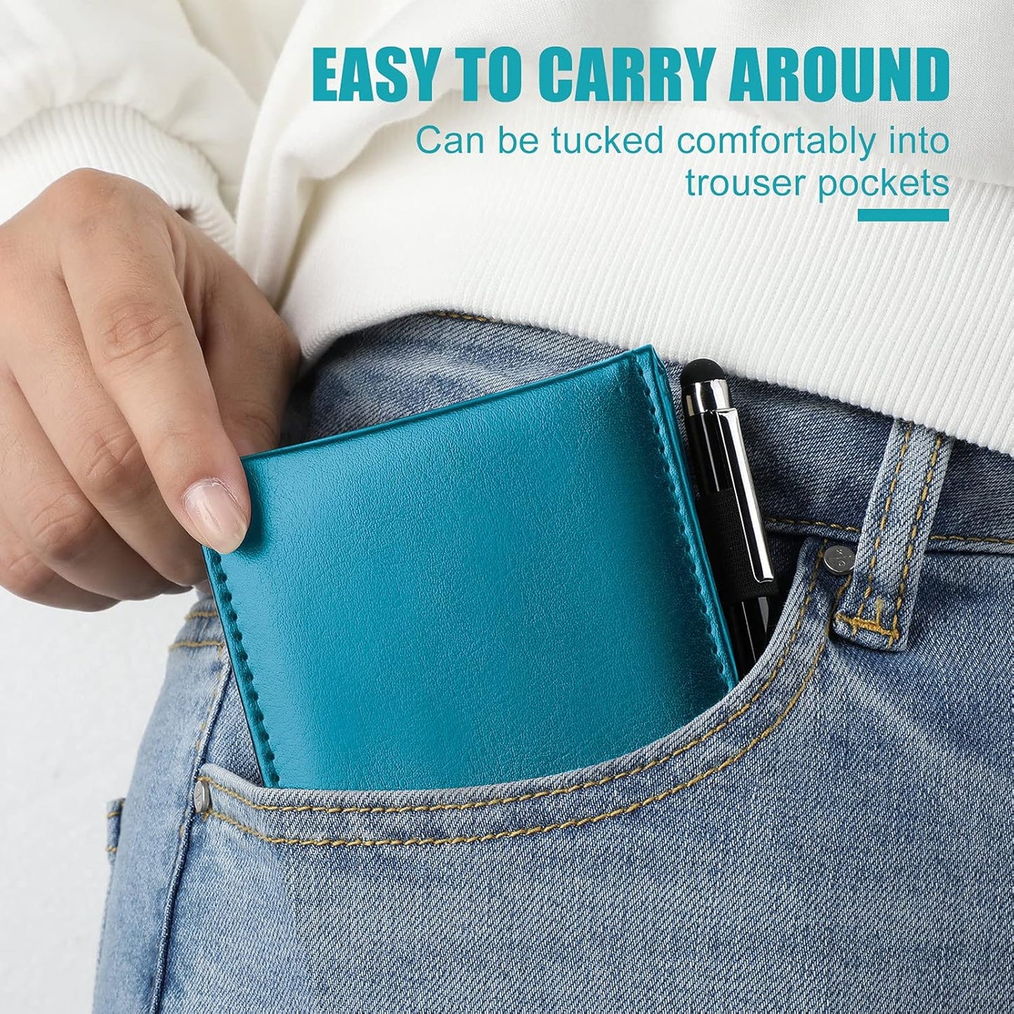 Outus 10 Pcs Pocket Notebook with Pen Set Included Mini Pocket Notepad Holder with 50 Lined Sheets, Metal Pen, 8 Pcs 3 x 5 Inch Memo Book Refills, 30 Lined Paper Per Note Pad (Sky Blue)