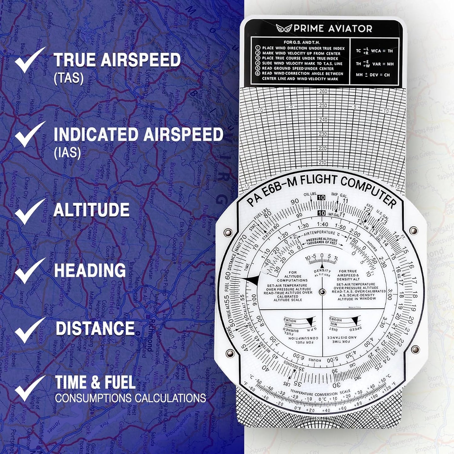 E6B Flight Computer for Pilots – Includes Aviation Plotter, Guidebook & Case – Compatible with IFR/VFR Charts – Flight Training Tool