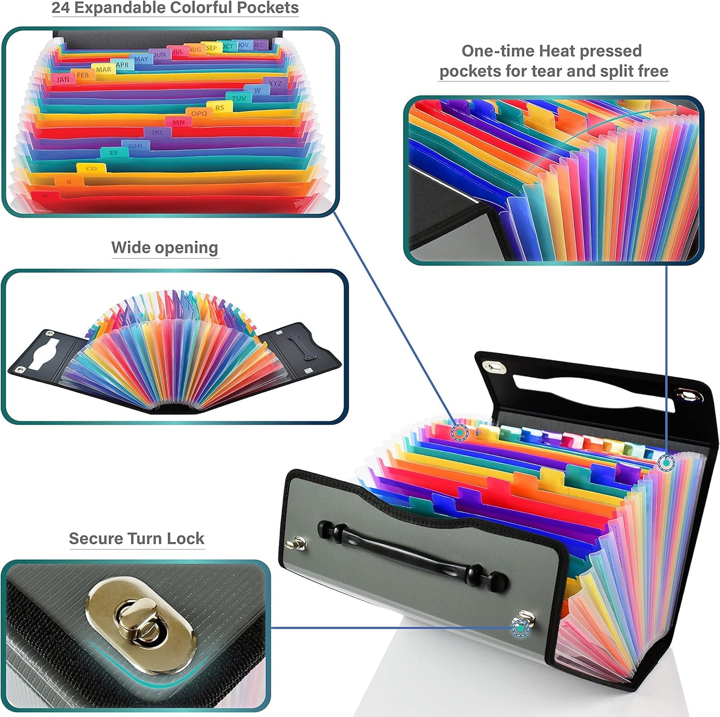 CNK Accordion File Folders with 24 Pockets Organizer for Document Paper Storage Folder Documents Expanding Binder Folio Pocket Receipt Filing Expandable Files Dividers Labels Letter Durable Handle