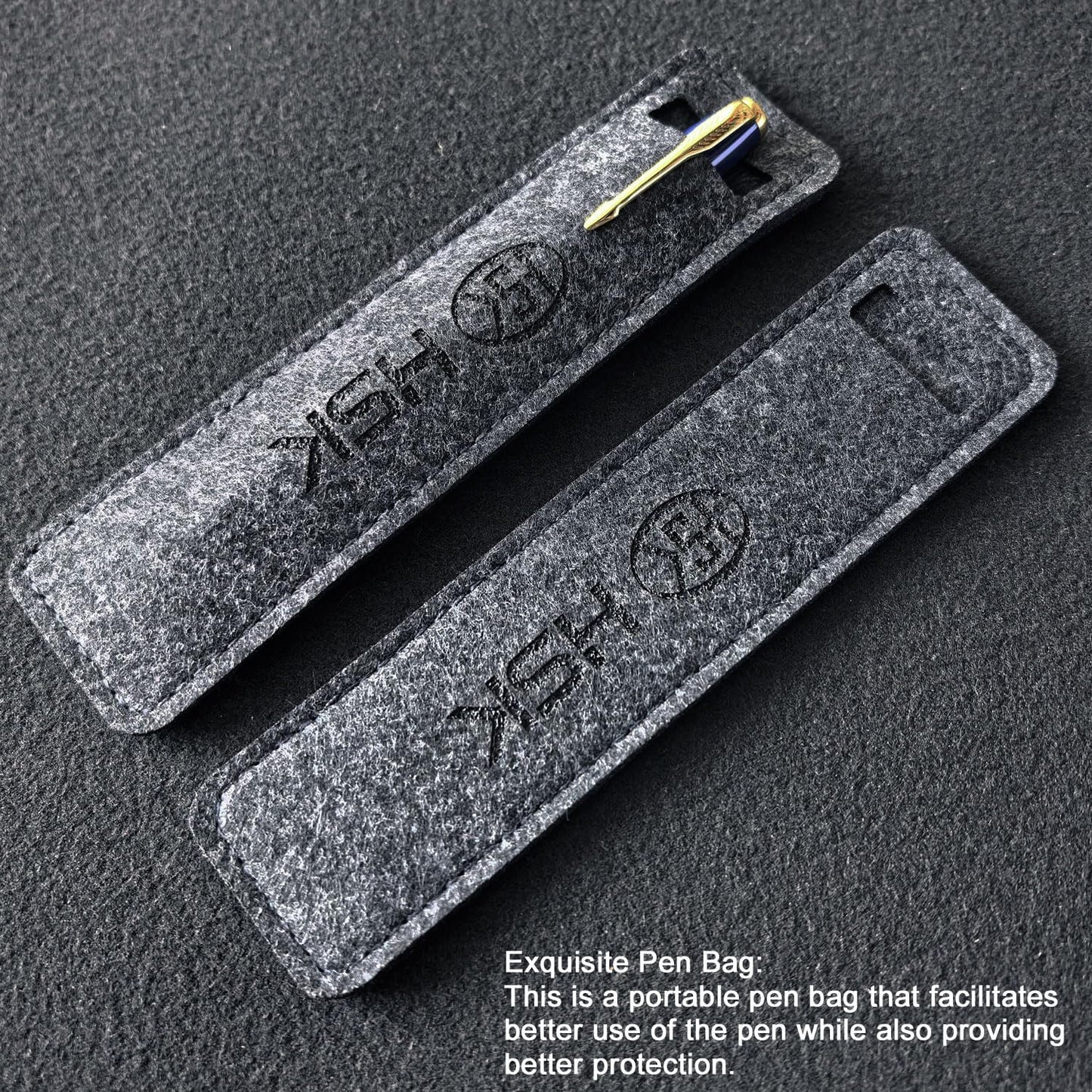 HSK Ballpoint Pens Executive Fountain Pen with Gold Trim, Gift Box Set, Available in Black, Red, Navy Blue,Black Refill Line width 0.5mm (Blue)