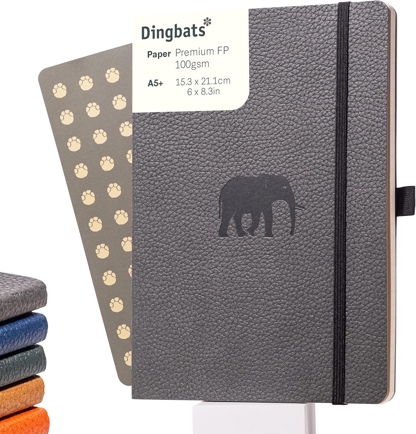 Dingbats A5+ Wildlife Notebook Journal Softcover, Cream 100gsm Ink-Proof Paper, 6 x 8.3 inches, 112 pages (Grey Elephant, Lined Format)