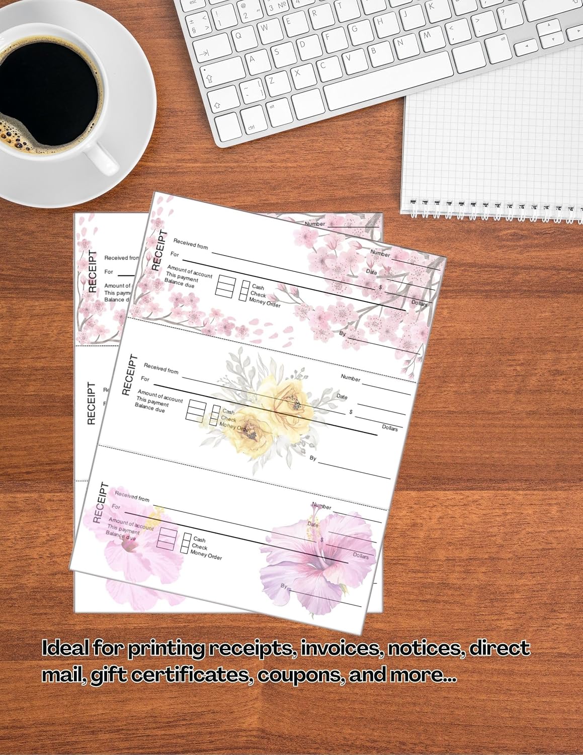 Limited Papers (TM) 8.5x11 Perforated Paper, 20/50 Pound, 75 GSM, Variety of Perforation Sizes and Colors, for Forms, Tickets, Postcards. (Cherry, 3 up - horizontal 3 2/3" and 7 1/3" from bottom)