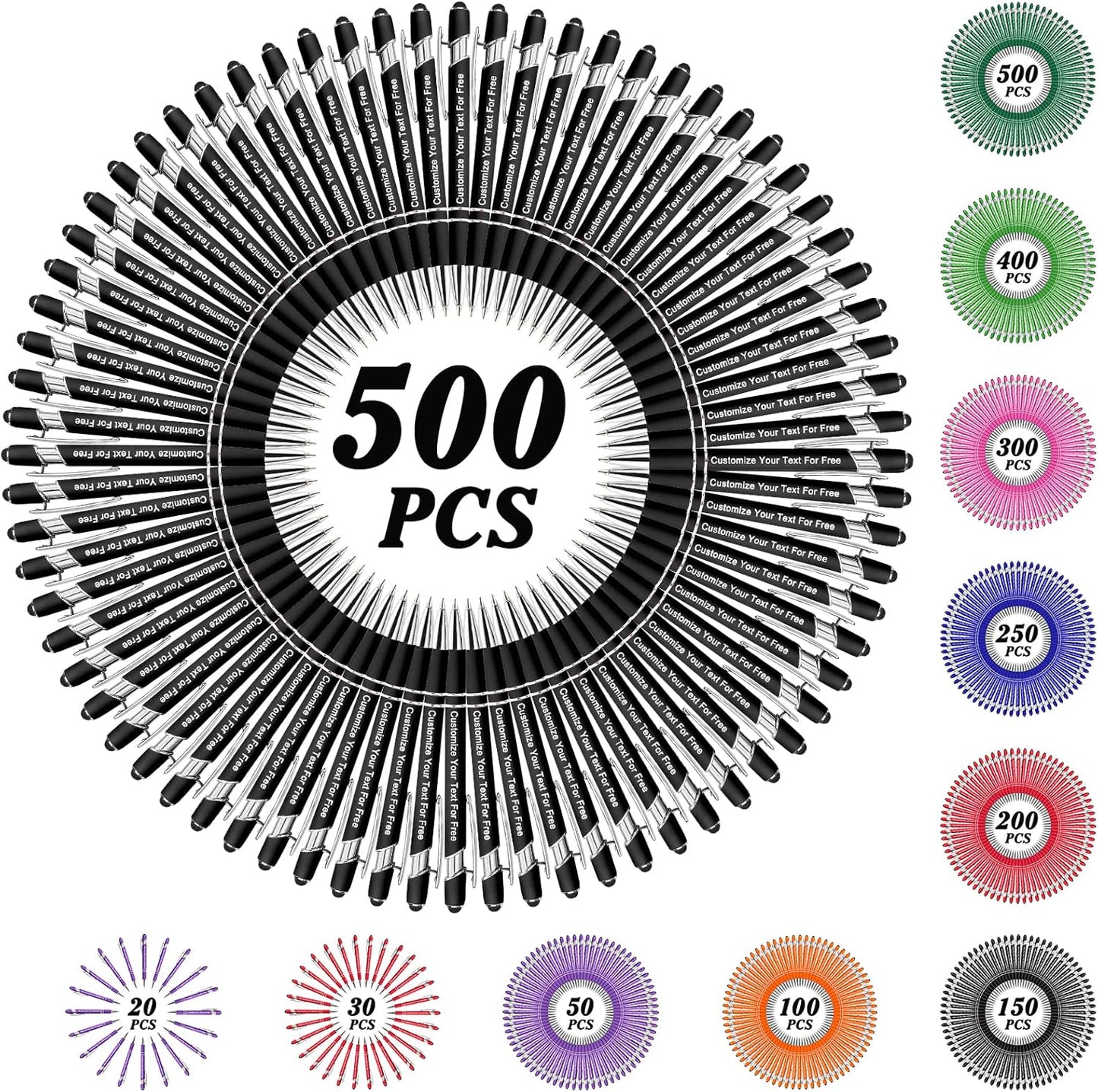 Max 500 Pcs Personalized Pens Bulk, Custom Pens with Free Engraving, Customized Stylus Tip Ballpoint Pen with Your Name Massage Text for School Office Business Graduation Anniversaries-500 Packs