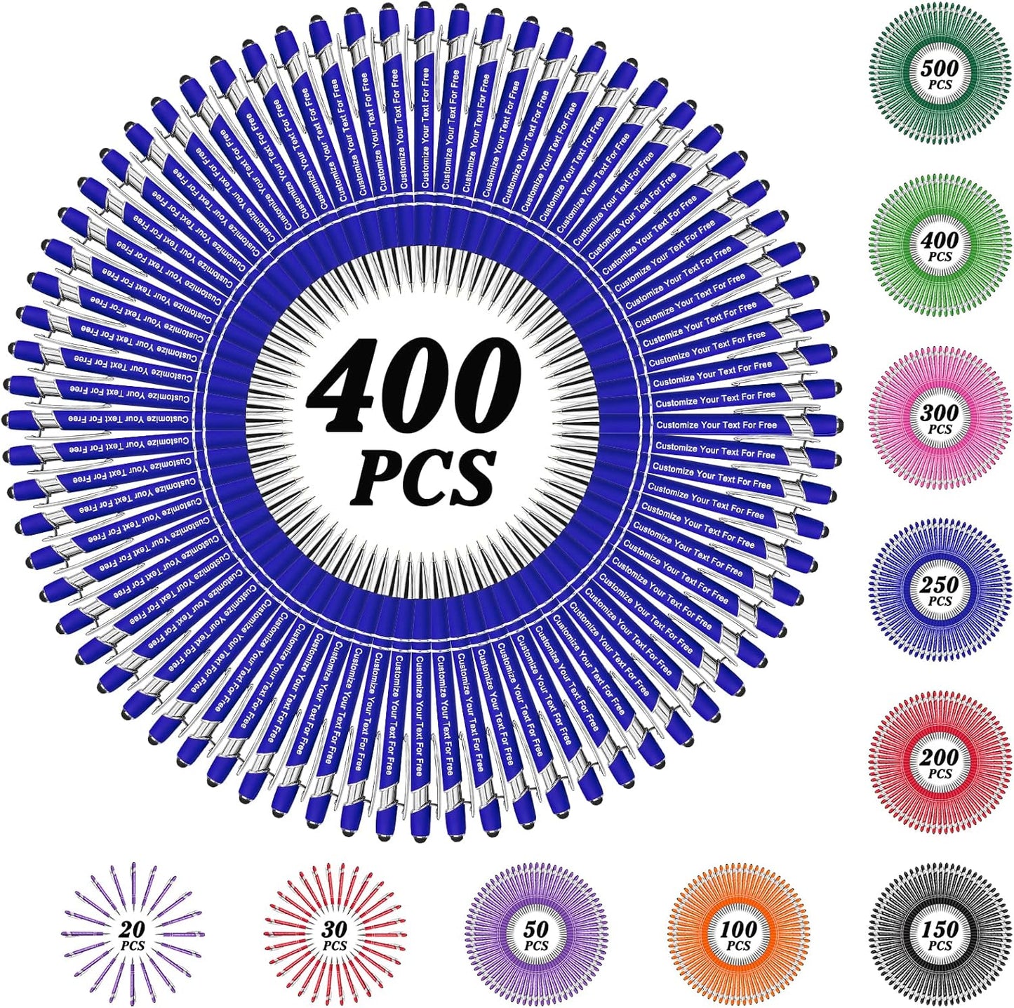 Max 500 Pcs Personalized Pens Bulk, Custom Pens with Free Engraving, Customized Stylus Tip Ballpoint Pen with Your Name Massage Text for School Office Business Graduation Anniversaries-400 Packs