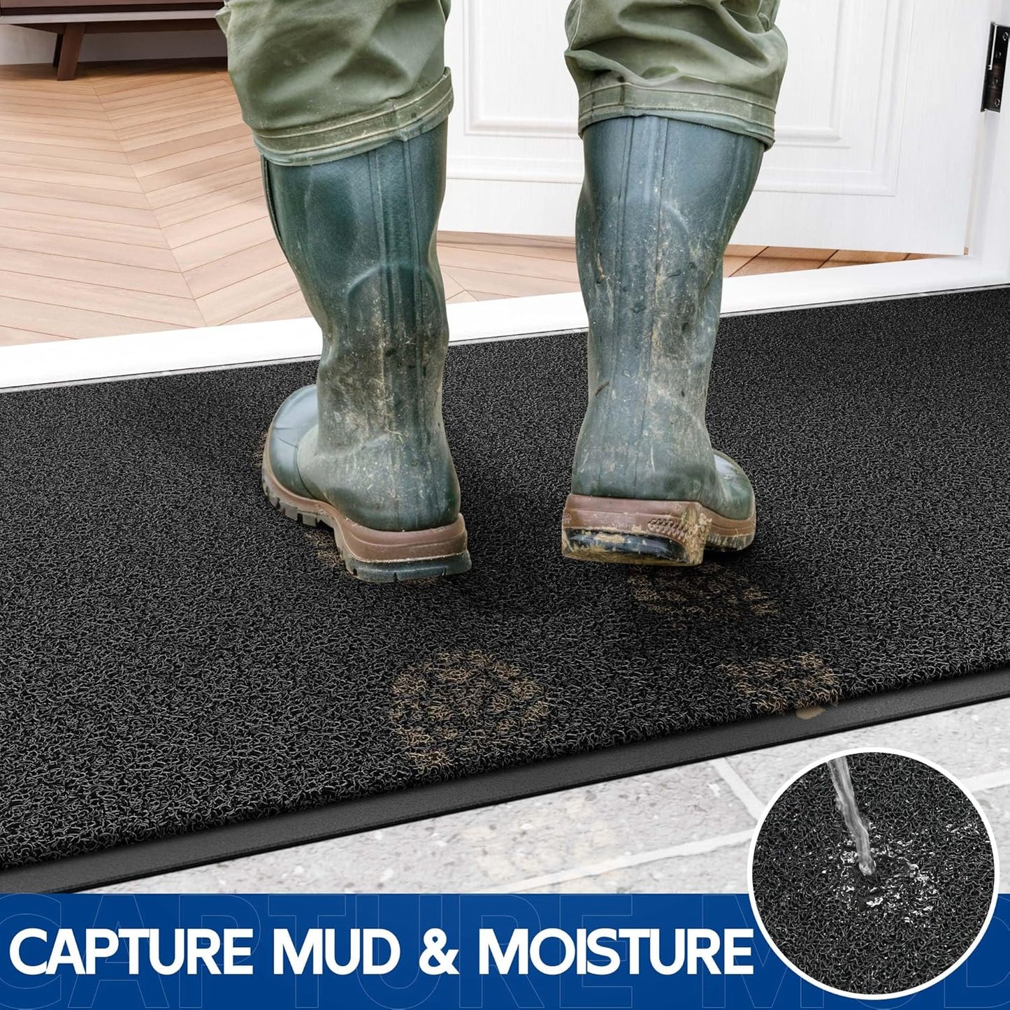 Sturdy Front Door Mat, 60" x 36" Heavy Duty Indoor Outdoor Doormat for Entryway, Fade Resistant, Waterproof Low Profile Entry Mat, Non Slip Welcome Mat for Outside Entrance, Patio, Home