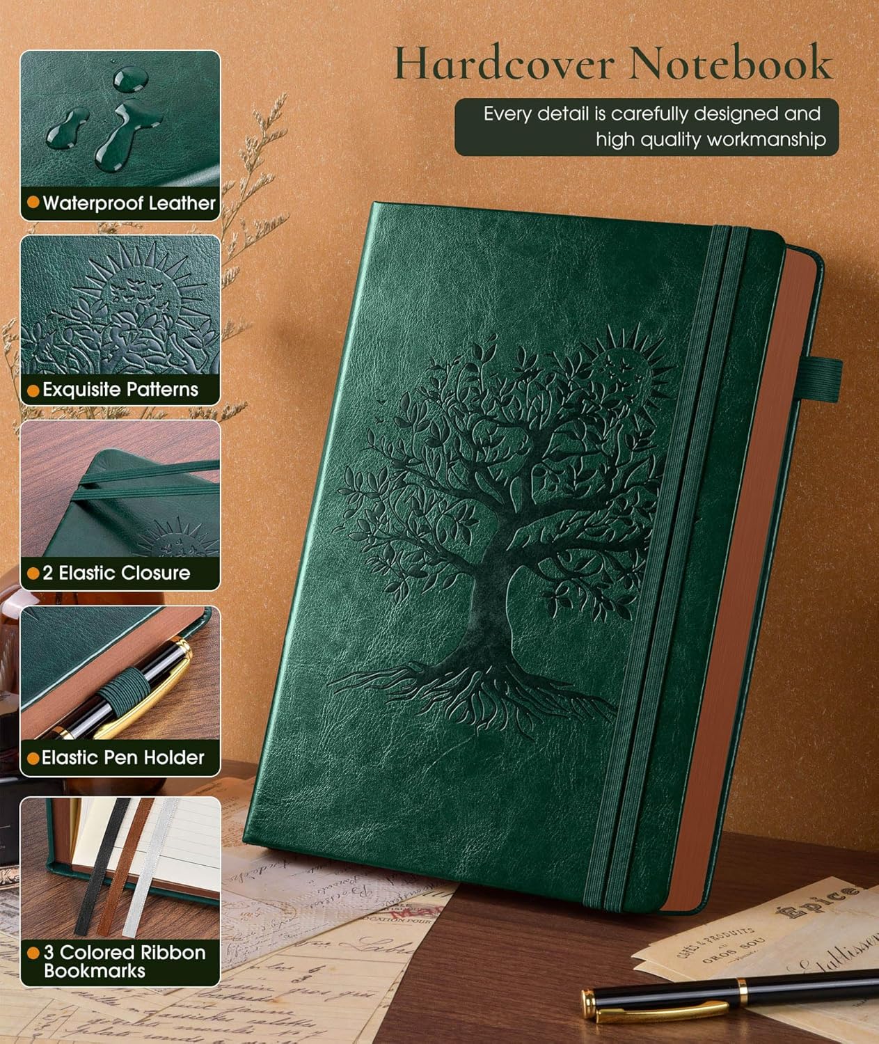 Vintage Leather Journal with 300 Numbered Pages,A4 Lined Journal for Men Women,Daily Journals for Writing,College Ruled Notebook for Work,School,Note taking,Travel Diary,Large (8.5" X 11.3")