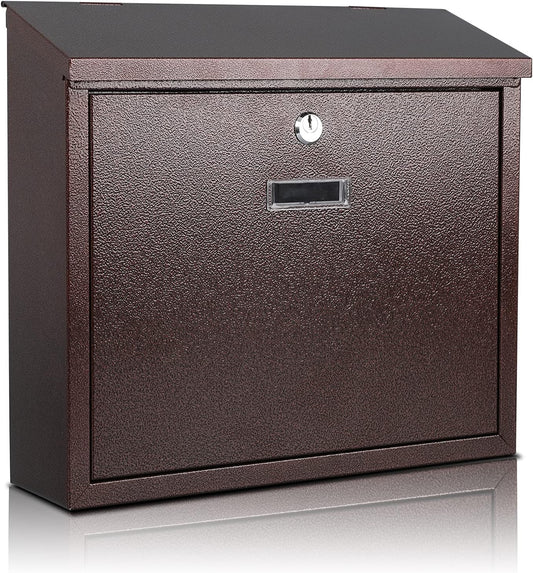 xydled Mail Boxes with Key Lock,Locking Mailbox Wall Mounted, Large Capacity, Galvanized Steel Cover Metal Postbox for House, 14 X 12.5 X 4.25 Inch,Bronze