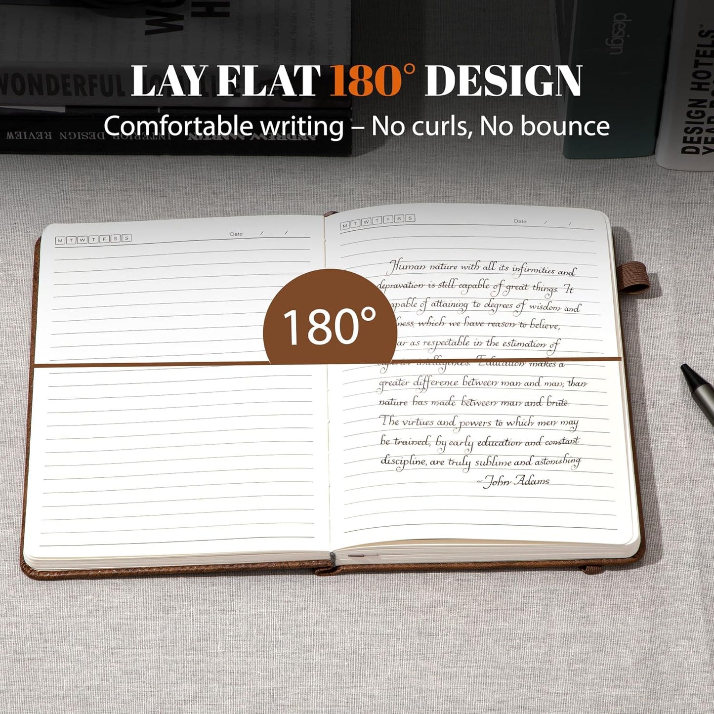 CAGIE Lined Journal for Men Women, Tree Growth Ring Leather Bound Journal Notebook, 256 Pages 100 GSM Journals for Writing, A5 Hardcover Journaling Notebooks,2 Pack (Brown & Brown)