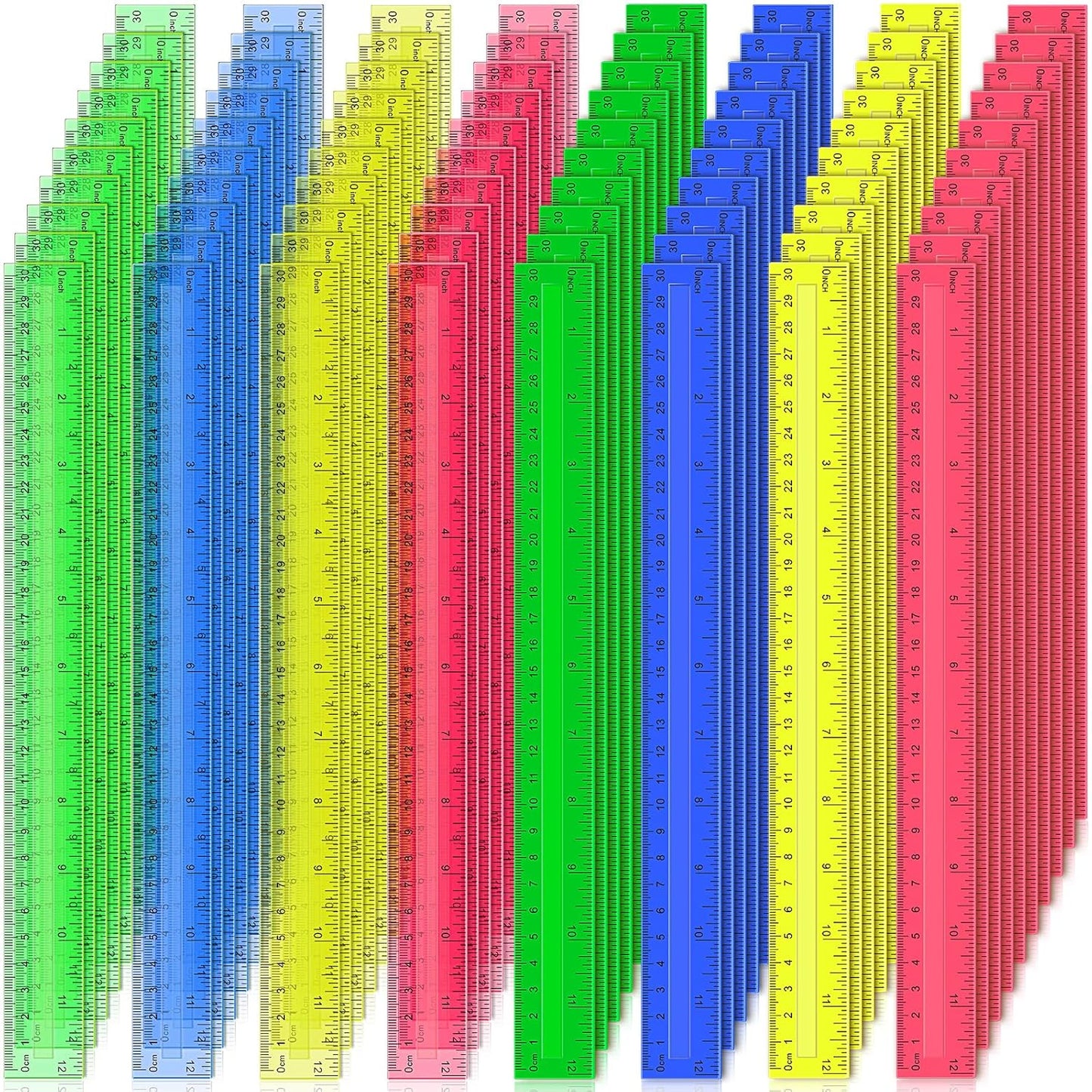 504 Pcs Rulers Bulk, 12 Inch Plastic Assorted Color Clear Rulers with Inches Centimeters Millimeter. Measuring Drawing Tool for Kids, Ideal Back to School Classroom Office Home Supplies