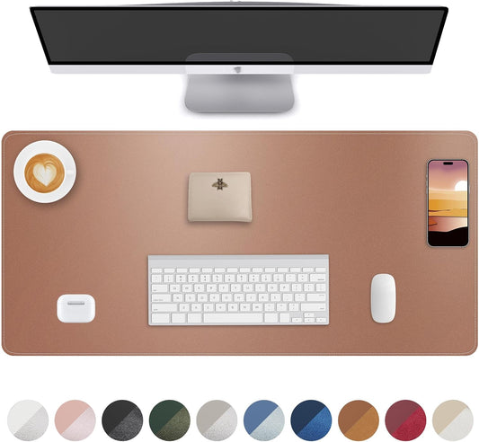 Leather Desk Pad Protector,Desk Mat,Large Mouse Pad, Non-Slip Desk Pad, Waterproof PU Leather Desk Blotter Mat, Desk Cover for Office and Home (Gold, 36" x 17")