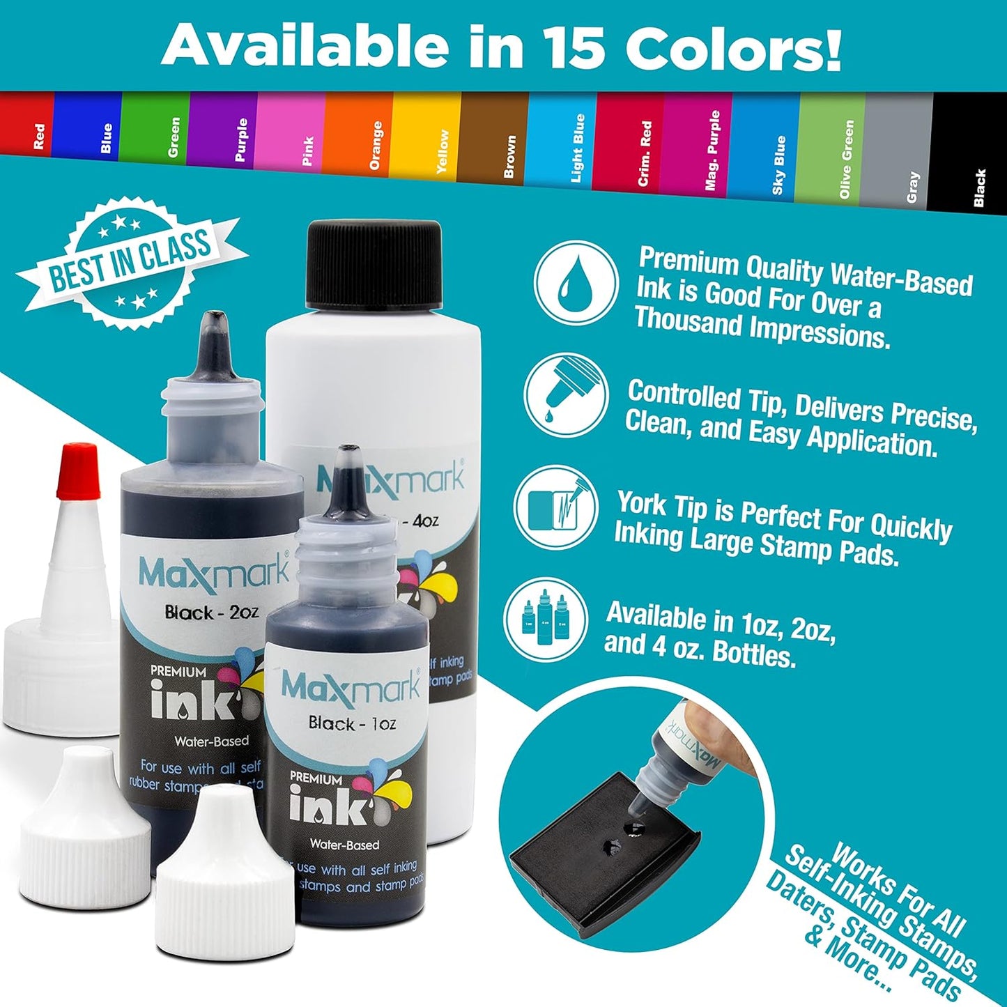 MaxMark Premium Refill Ink for self Inking Stamps and Stamp Pads, Red Color - 1 oz.