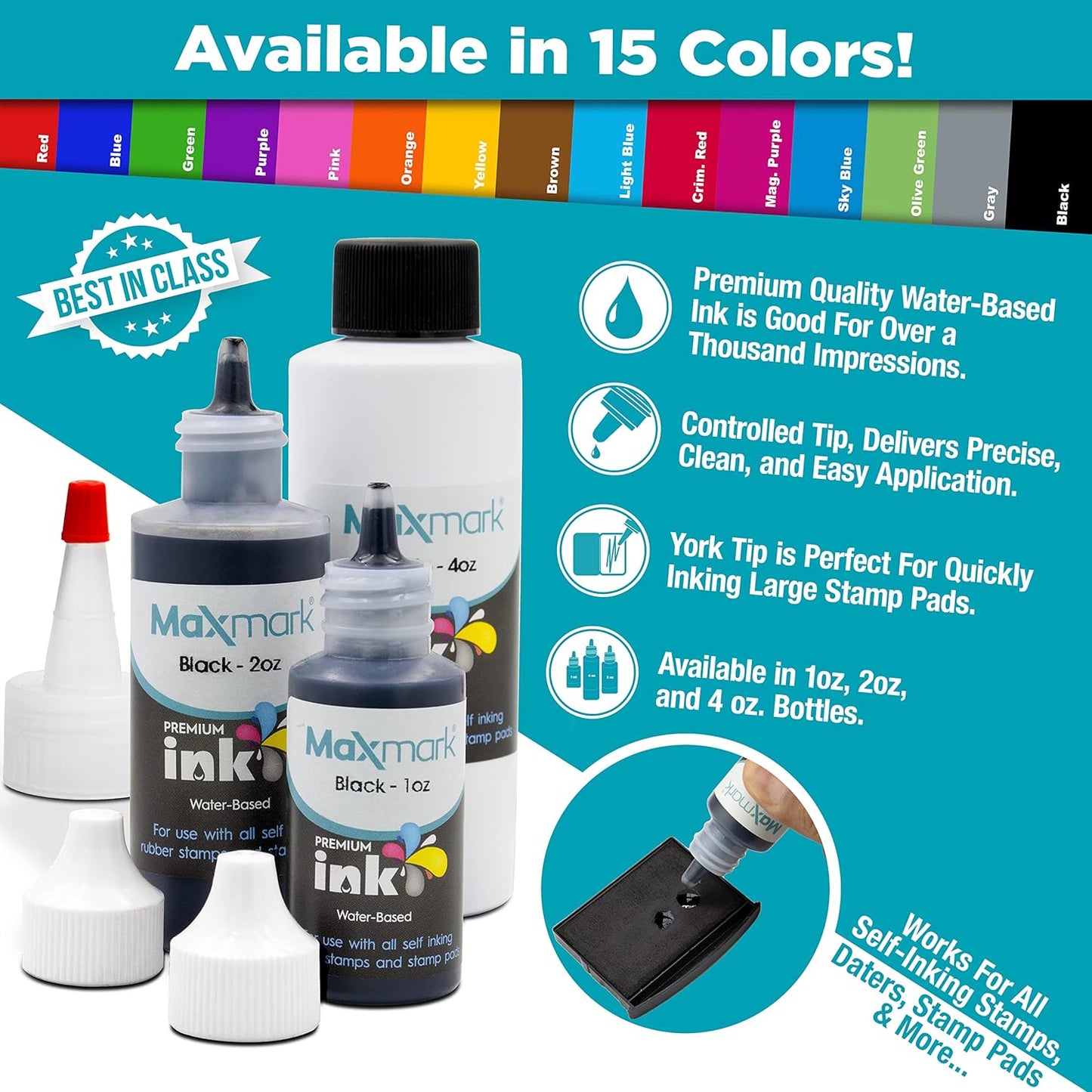 MaxMark Premium Refill Ink for self Inking Stamps and Stamp Pads, Dark Yellow Color - 1 oz.