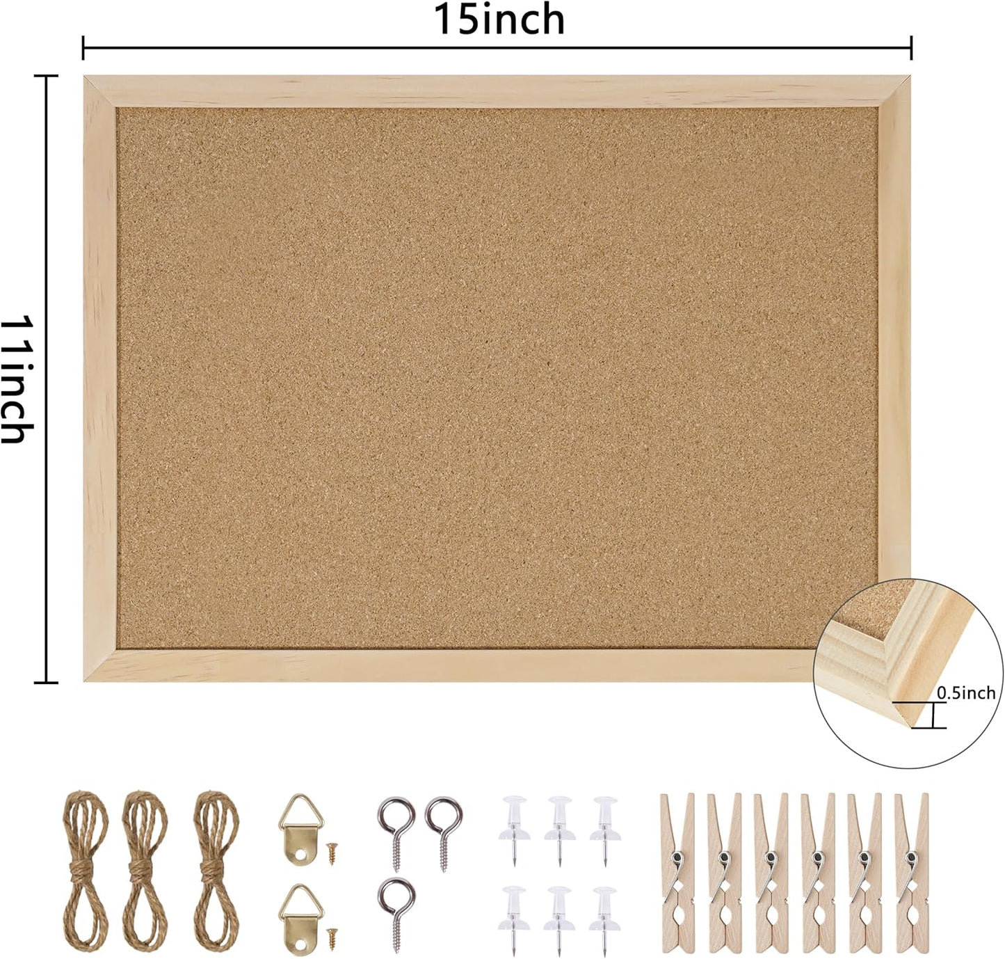 Cork Board Bulletin Board,11x15 Cork Board for Office with Pin Oak Wood Boards,Hanging Corkboards for Office Home School Message Board or Vision Board Decoration.
