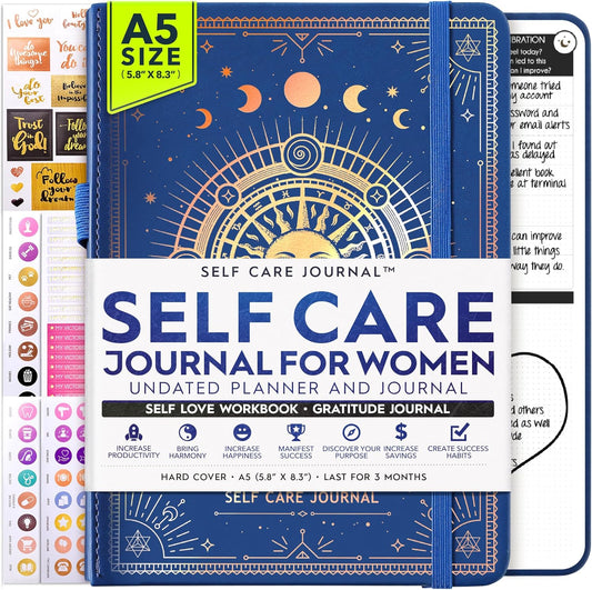 Self Care Journal - 5 Minute Mental Health & Manifestation Journal | 90-Day Undated Daily Planner for Positivity, Affirmations & Gratitude | Guided Mindfulness, Reflection | Vision Board + Stickers