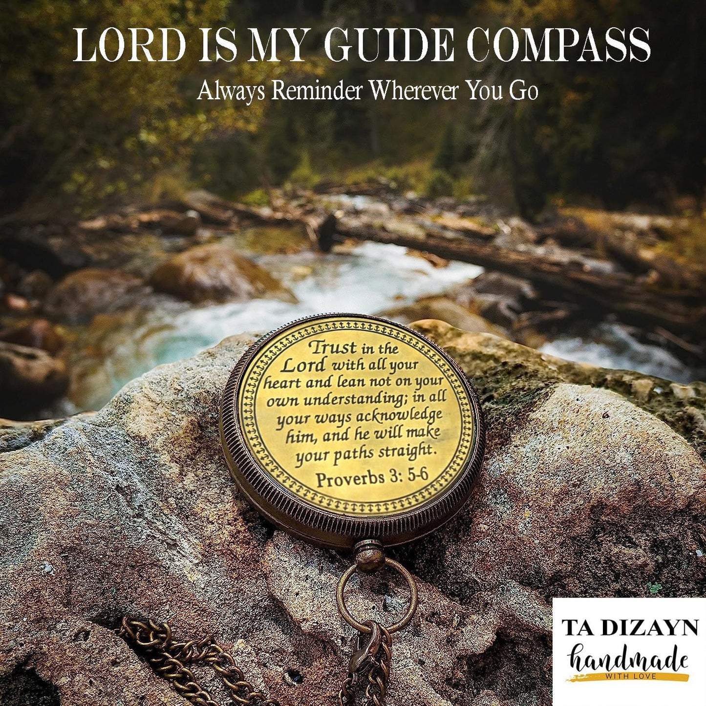 Trust in The Lord With All Your Heart - Proverbs 3:5-6 Quote Engraved Compass With Wooden Box, Greeting Card, Gift Compass, Graduation Day Gifts 2024 for Women Men Boys Girls
