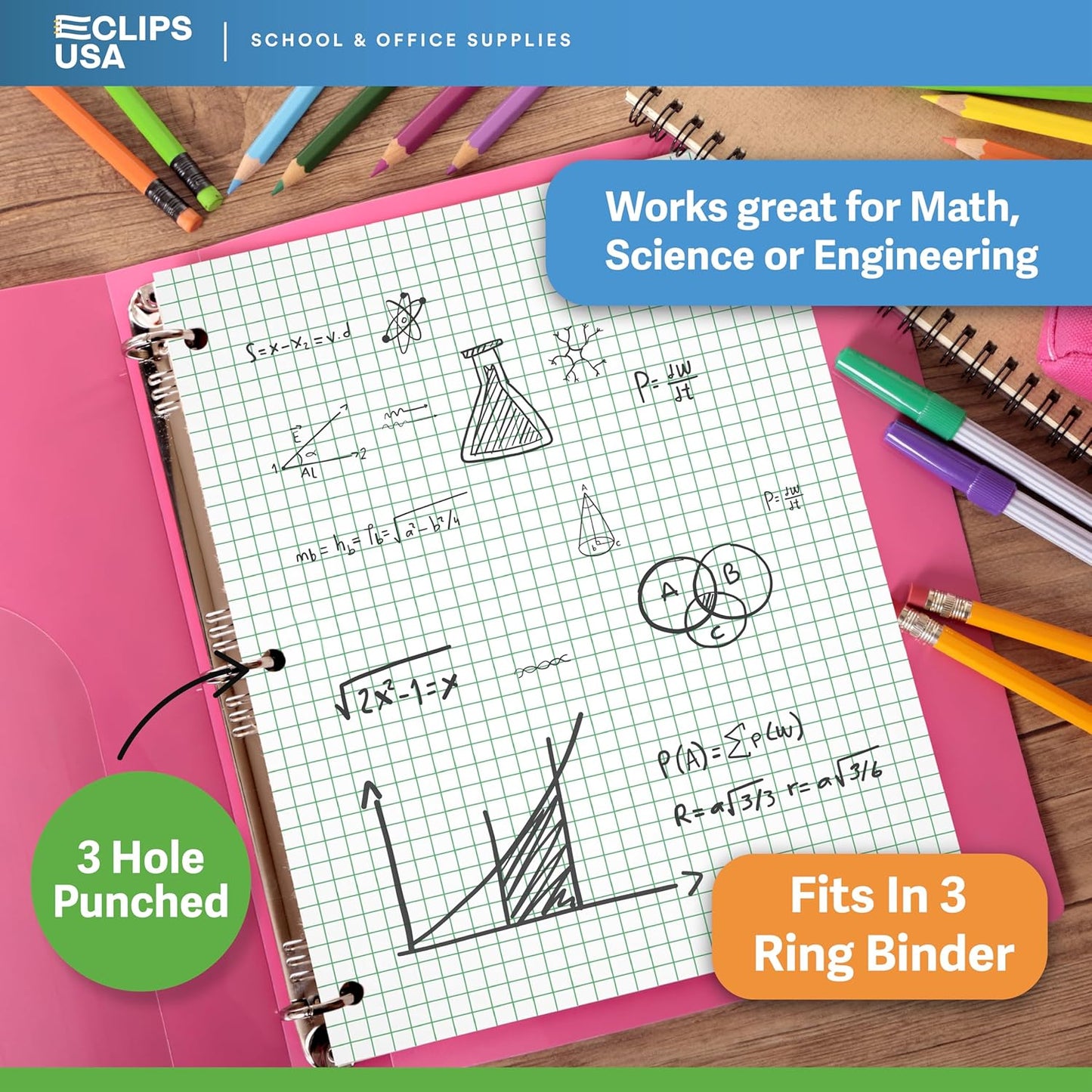 Loose Leaf Graph Paper (12 Pack), 4 x 4 An Inch Quad Ruled Graph Paper, 10.5” x 8” Graphing Paper, 100 Per Sheets Per Pack, 60 gsm (12 Pack)