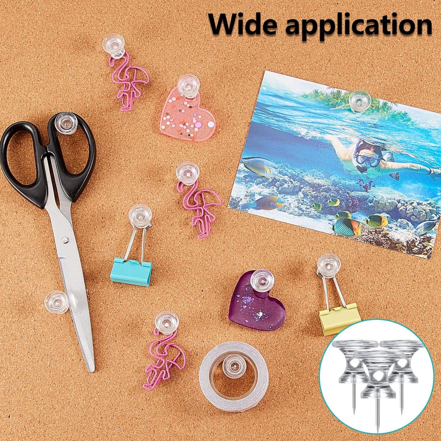 Outus 100 Pcs Giant Push Pins Large Thumb Tacks Plastic Heads 1 Inch Jumbo Push Pins for Cork Board Map Posters Office School(Clear)