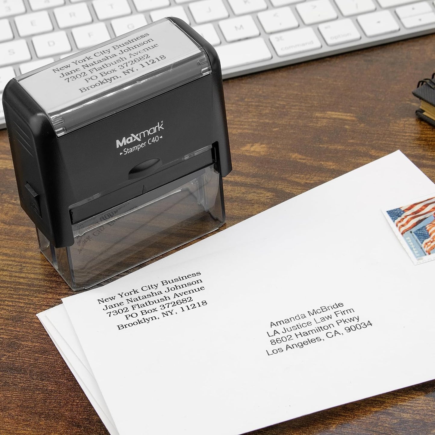 MaxMark Customized Self Inking Stamp - Up to 4 Lines of Text - Medium Size - Choose from 15 Ink Colors