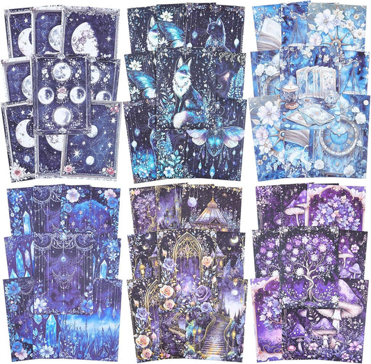 60Pcs Starry Night Magic Washi Sticker Set, Fantasy Journal Stickers, Large Scrapbook Supplies for Junk Journaling, DIY Craft