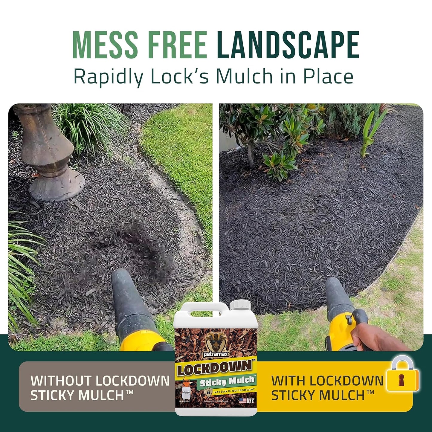 PetraMax Lockdown Sticky Mulch Glue (1 Gal) for Landscaping Bundle with HD101 1 Gallon Pump Garden Sprayer for Easy Hold Landscape