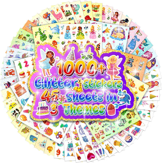 1000+ Holographic Stickers for Kids - 45 Different Sheets of 3 Themes Craft, Animal, Fairy Tale and Birthday Party, Kids Stickers for School Class Gift Wrap Decoration, Gift for Toddlers Boys and Girl