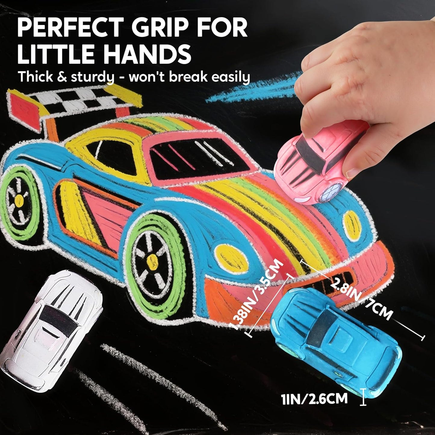 JOYIN 24PCS Race Car Sidewalk Chalk Bulk, Party Favors for Kids, Non Toxic Washable Jumbo Chalk,Toddler Outdoor Toys, Individually Wrapped, Birthday Gifts, Outside Toys (12 Colors)