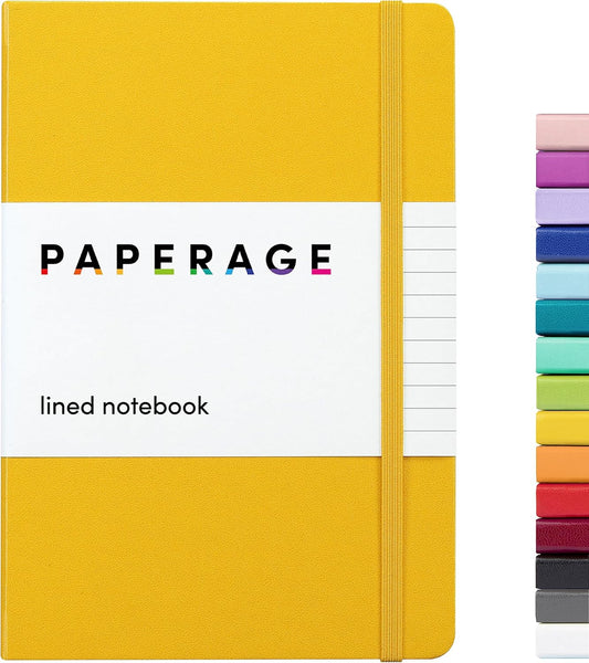PAPERAGE Lined Journal Notebook, (Mustard Yellow), 160 Pages, Medium 5.6 in x 8 in - 100 GSM Thick Paper – Hardcover Journaling Notebook for Work, School & Note Taking