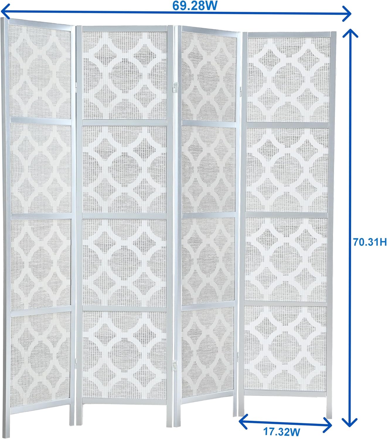 NicBex Room Divider 4 Panel Room Dividers with Quarterfoil Diamond Design Partition Room Dividers and Folding Privacy Screens Wall Divider for Home, Room Separation,69.28"W x 17.32"D x 70.31"H, White