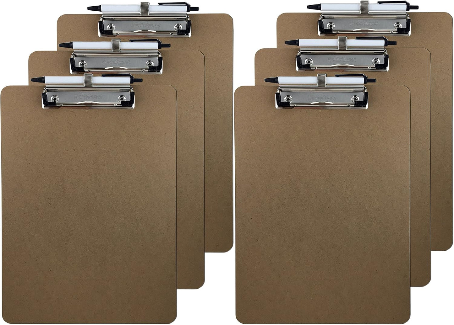 Pen Holder Clipboard, Letter Size, Low Profile Clip, Hardboard, 6-Pack (Pen Included)
