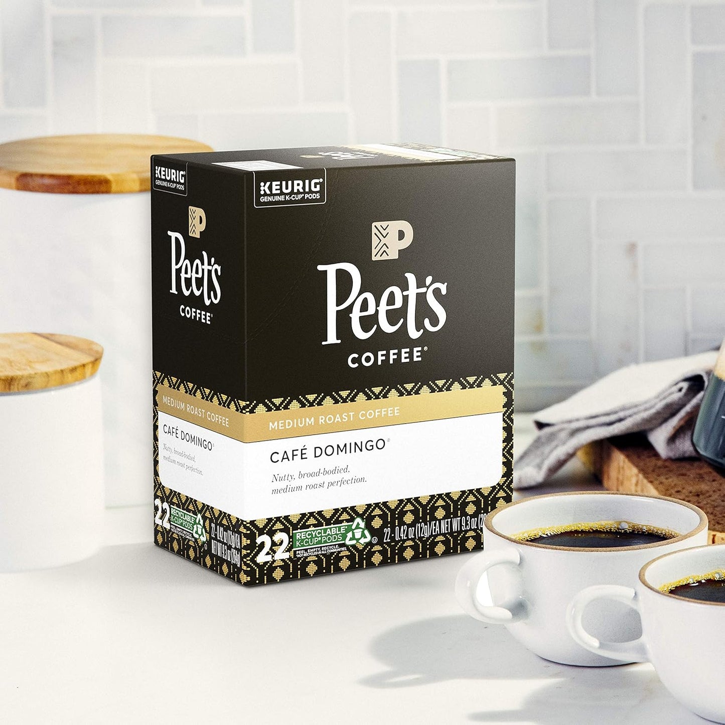 Peet's Coffee Café Domingo, Medium Roast, 22 Count Single Serve K-Cup Coffee Pods for Keurig Coffee Maker (Pack of 2)