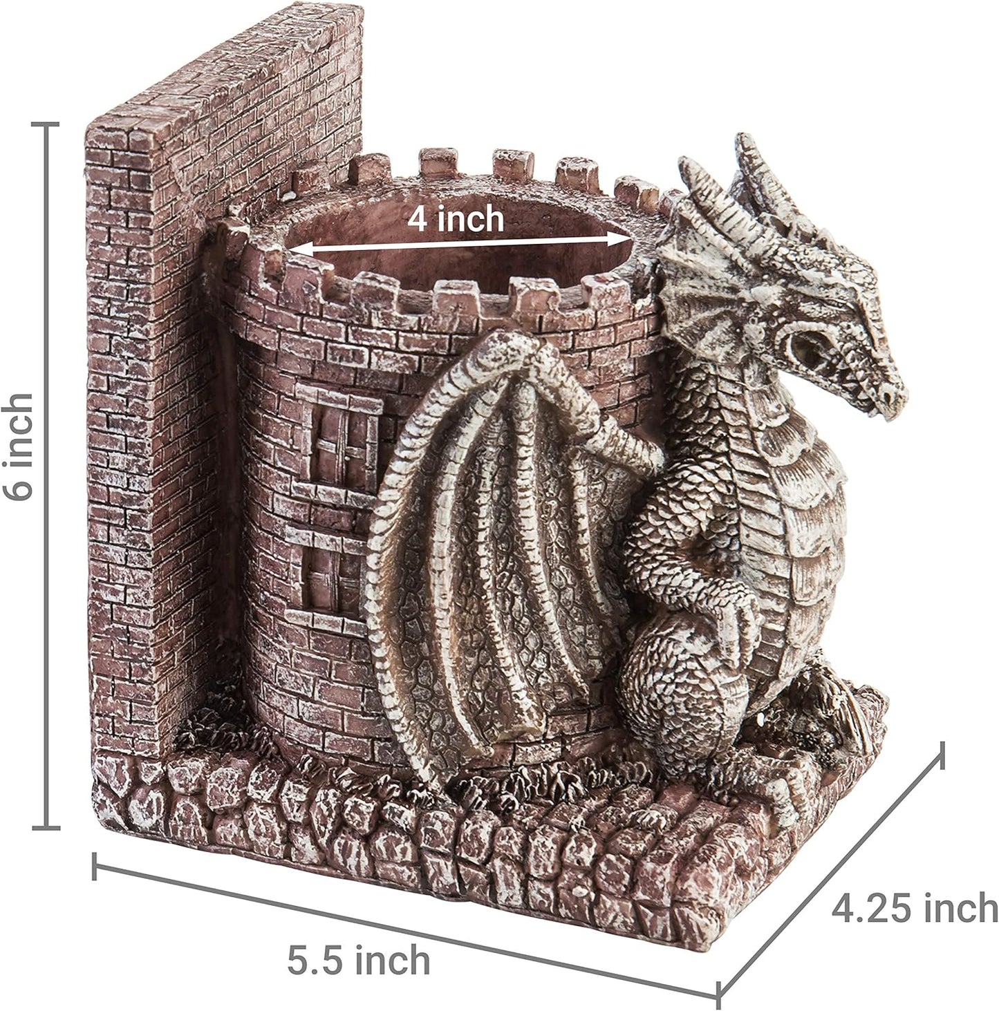 MyGift Dragon Guard Castle Resin Decorative Bookends for Heavy Books with Pencil Holders, Fantasy Themed Book Holder for Home and Office