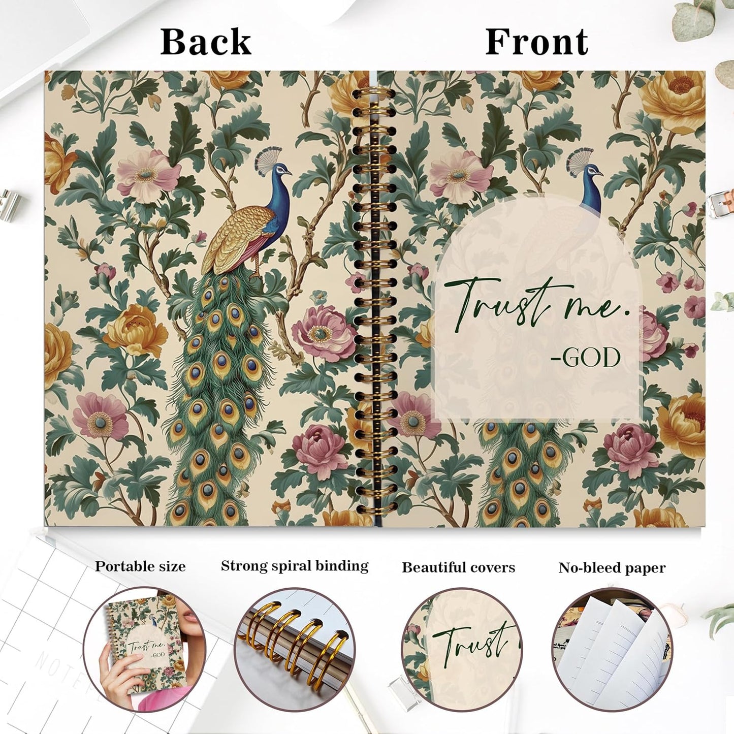 Bible Notebook, A5 Spiral Christian Journal with Floral Pink Butterfly Notebook, Trust Me God, Inspirational Notebooks for Women, Bible Study, Gift for Birthday Christmas