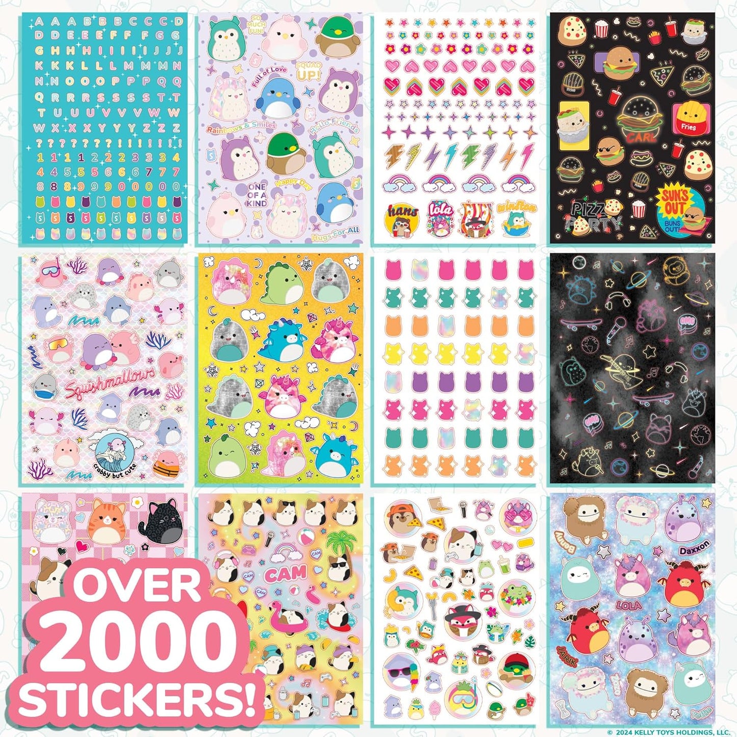 Original Squishmallows 2000+ One of a Kind Sticker Book, 43 Sticker Sheets, Kawaii Squishmallows Stickers for Water Bottle, Notebooks, Party Favor Bags, Cute Stickers & Sticker Books for Kids Ages 4-8