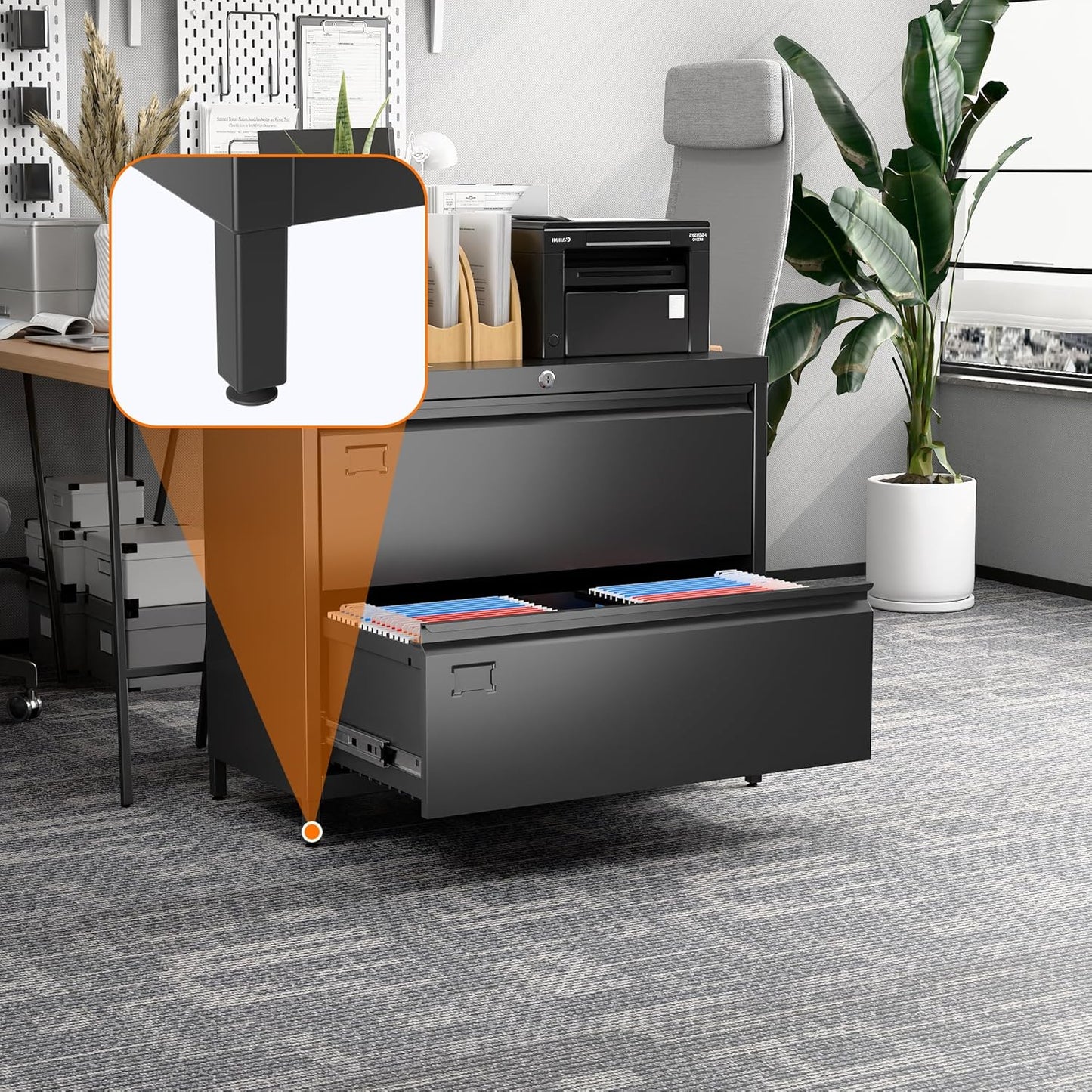 Lateral File Cabinet with 2 Drawers, Metal Wide Lateral Filing Cabinet with Lock for Hanging Files Letter/Legal/F4/A4 Size for Home Office School, 2 Drawer, Assembly Required, Black