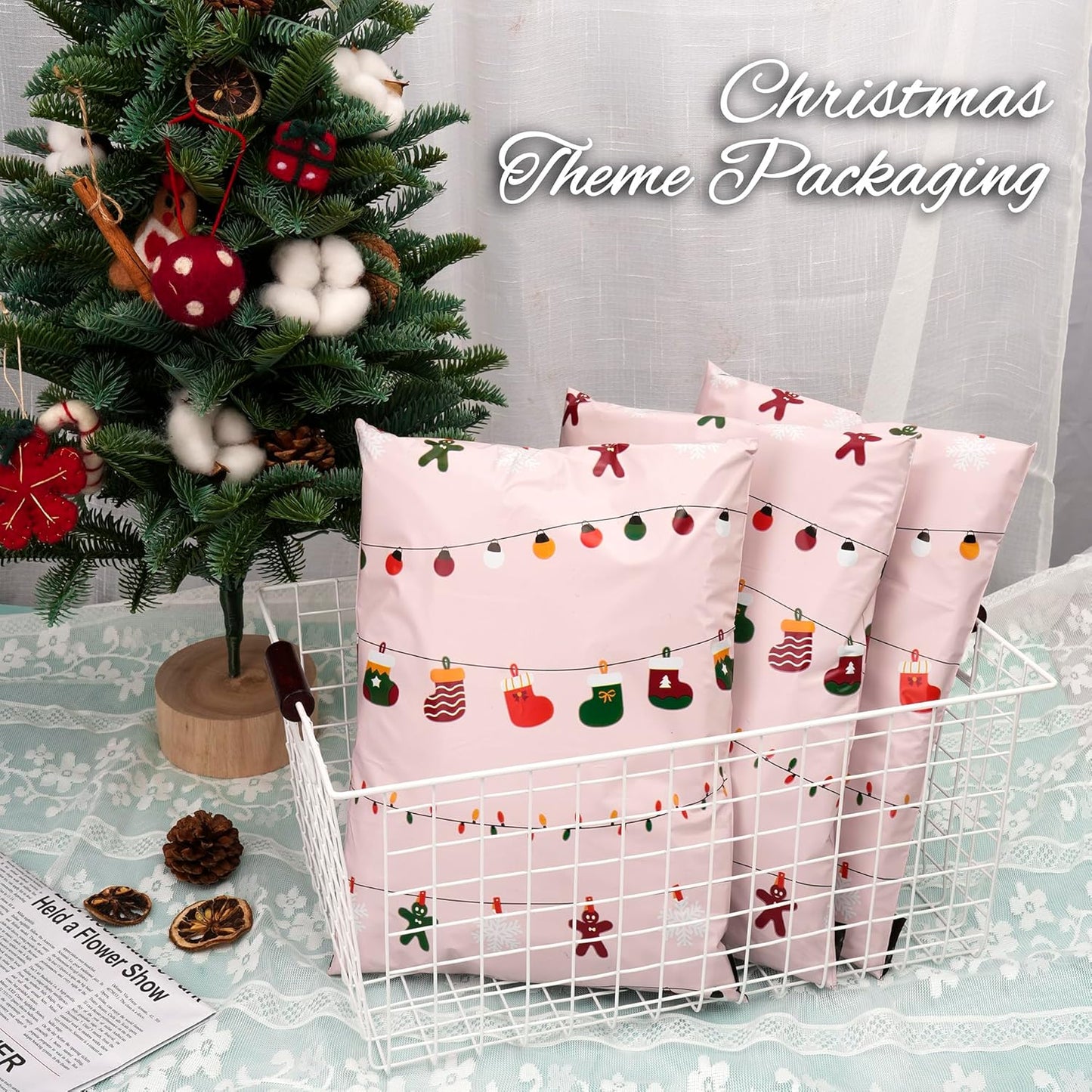 Christmas Poly Mailer 10x13 Inch 25 Pcs, Waterproof Shipping Bags for Clothing, Tear-Resistant Mailier Bags, Strong Mailing Bags with Self-Seal - Christmas Lights Printed