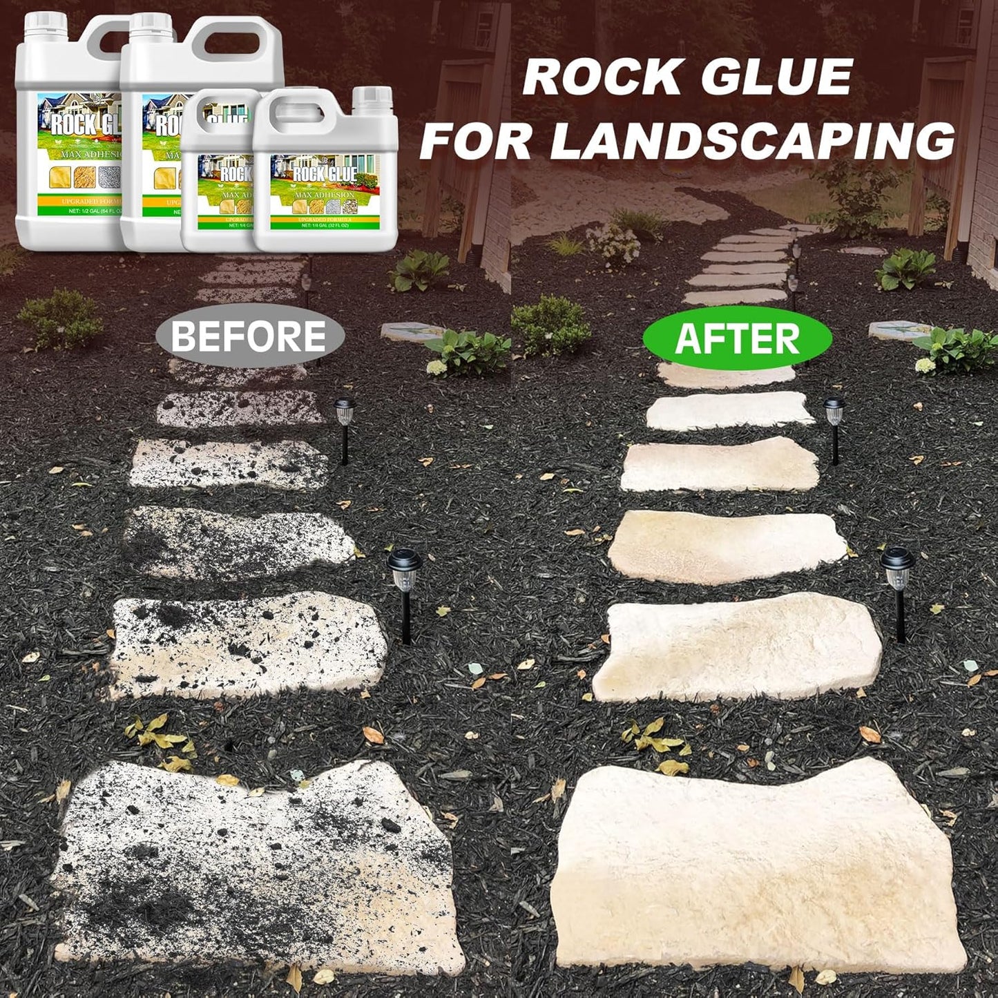 Mulch Glue for Landscaping, 0.5 Gallon Rocks Glue, Fast-Drying Adhesive for Rock, Gravel & Mulch, Non-Toxic, Long-Lasting Stabilizer for Pine Straw, Pebbles & Weed Barrier, Strong Spray for Outdoor