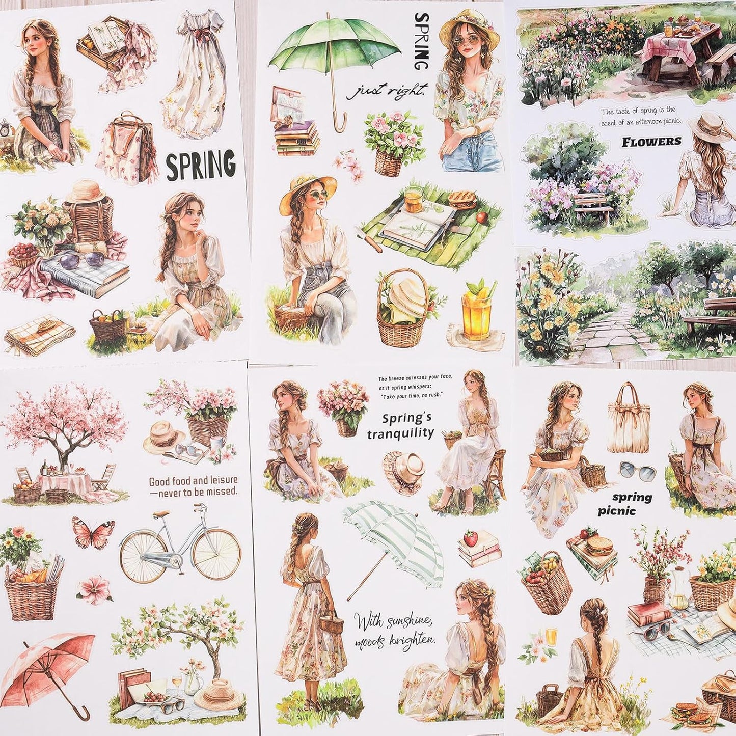 YagCu Scrapbook Sticker Book, Picnic Journaling Stickers, Junk Journal Supplies, Pre-Cut Aesthetic Scrapbooking for Adults, Decorative Ephemera Bullet Planner DIY Arts Craft Collage