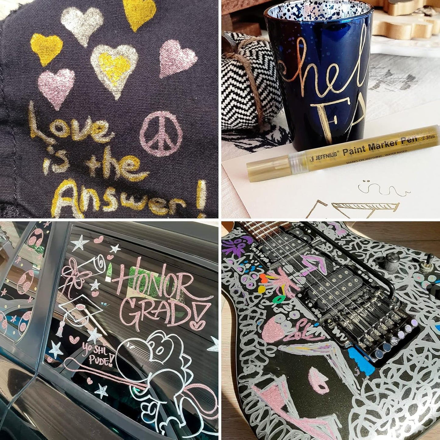 Gold Paint Pens with Silver,Rose Gold, Acrylic paint Pens for Rock Painting, Wood, Fabric, Glass, Canvas, Scrapbooking, Card DIY Metallic Acrylic Marker (2mm)